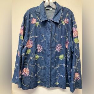 Jane Ashley Cotton Embellished Shirt/Jacket with Hidden Buttons Beading Size 1X